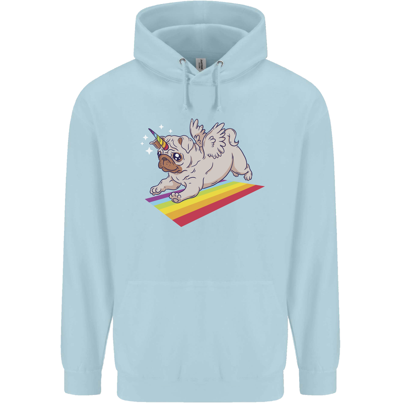 A Unicorn Pug Dog LGBT Childrens Kids Hoodie Light Blue