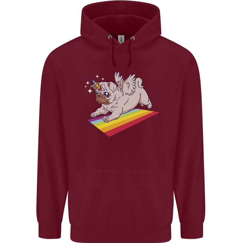 A Unicorn Pug Dog LGBT Childrens Kids Hoodie Maroon