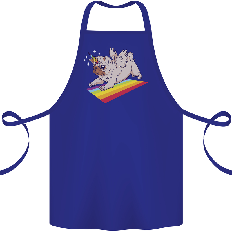 A Unicorn Pug Dog LGBT Cotton Apron 100% Organic Royal Blue
