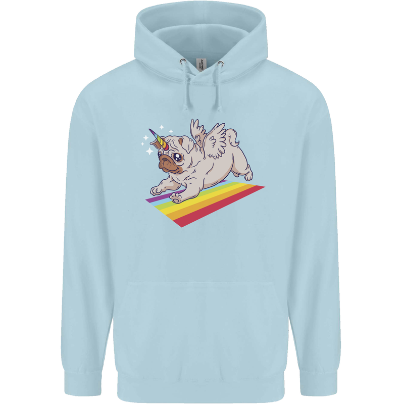 A Unicorn Pug Dog LGBT Mens 80% Cotton Hoodie Light Blue