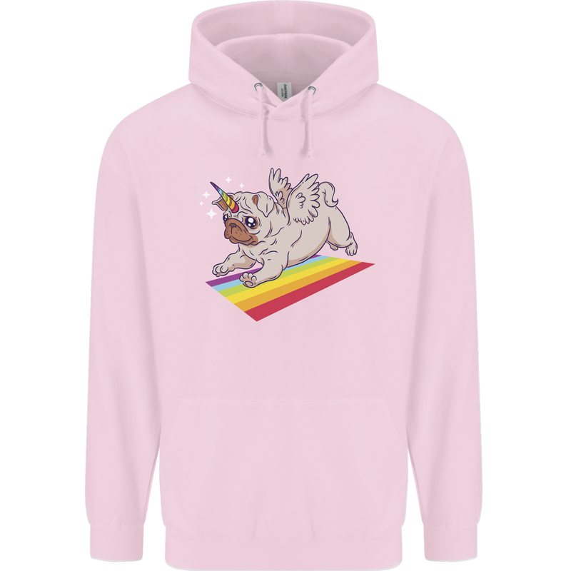 A Unicorn Pug Dog LGBT Mens 80% Cotton Hoodie Light Pink