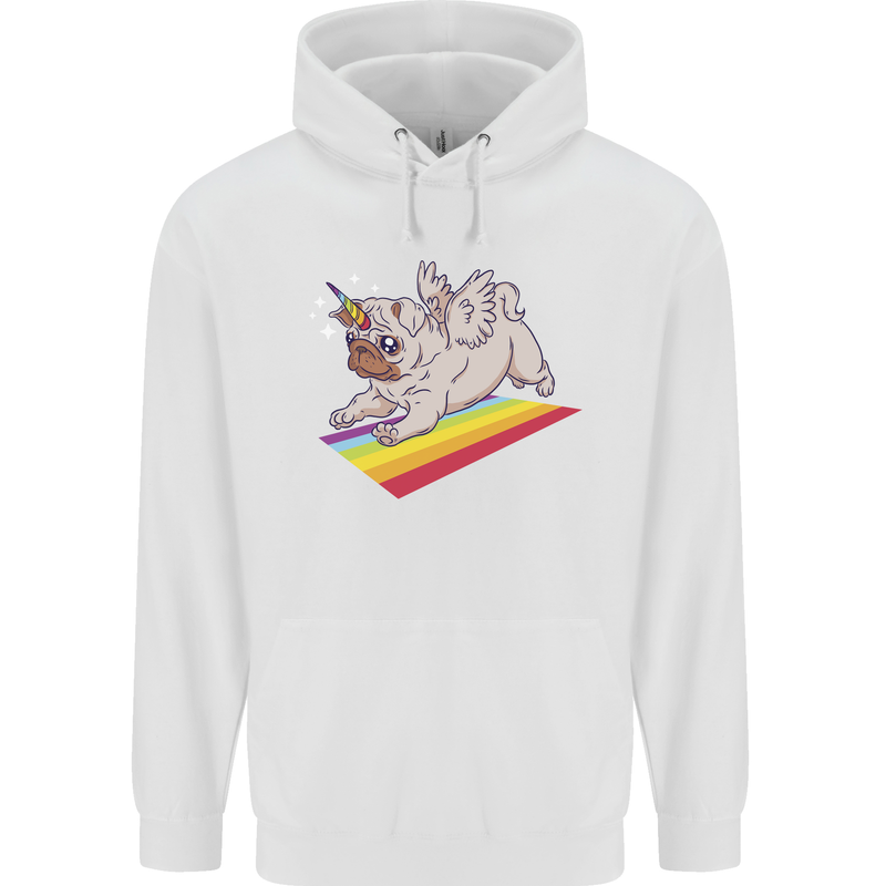 A Unicorn Pug Dog LGBT Mens 80% Cotton Hoodie White