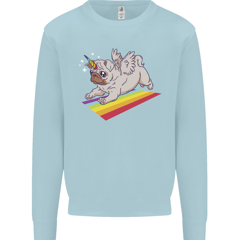A Unicorn Pug Dog LGBT Mens Sweatshirt Jumper Light Blue