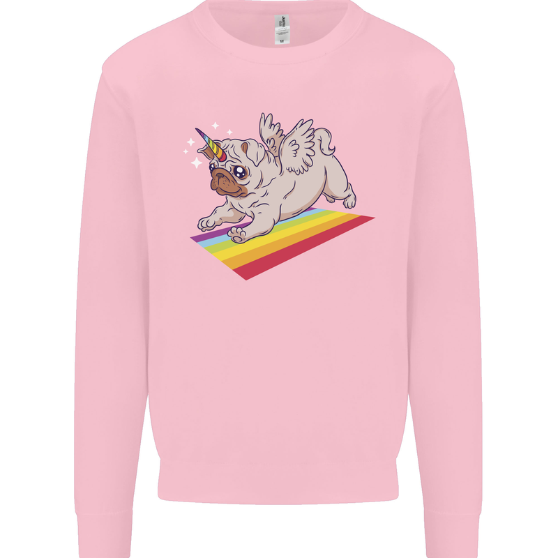 A Unicorn Pug Dog LGBT Mens Sweatshirt Jumper Light Pink