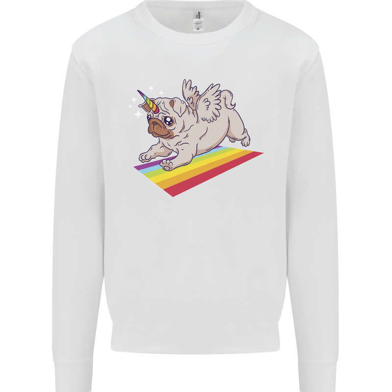 A Unicorn Pug Dog LGBT Mens Sweatshirt Jumper White