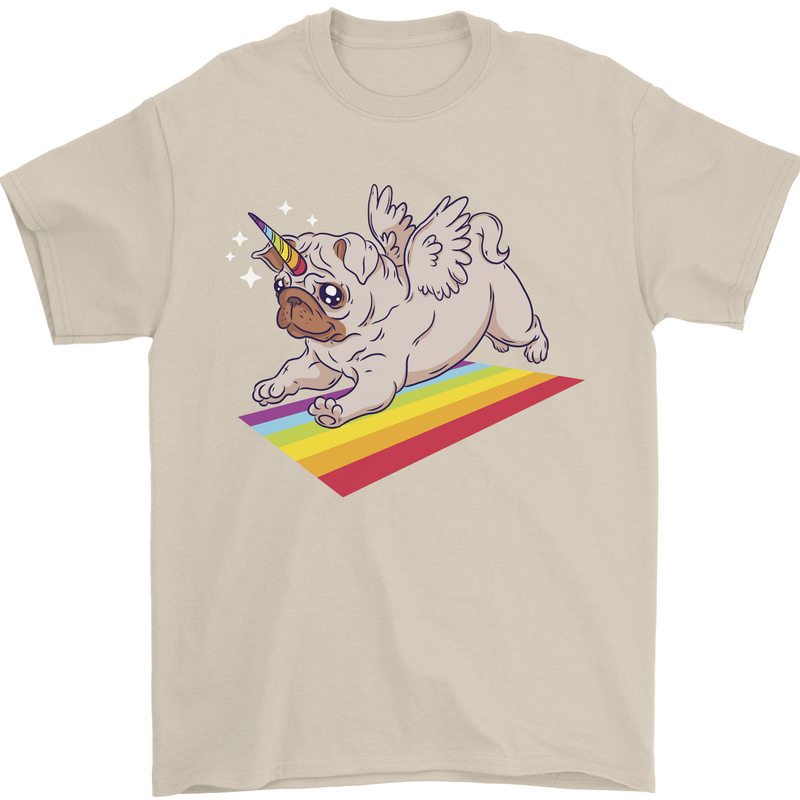 A Unicorn Pug Dog LGBT Mens T-Shirt 100% Cotton Sand
