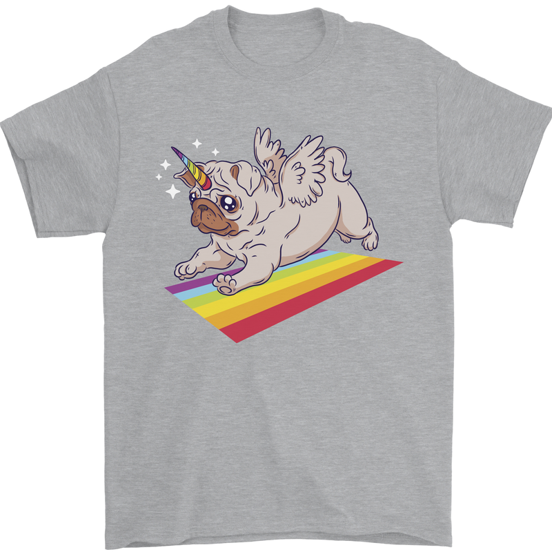 A Unicorn Pug Dog LGBT Mens T-Shirt 100% Cotton Sports Grey