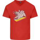 A Unicorn Pug Dog LGBT Mens V-Neck Cotton T-Shirt Red