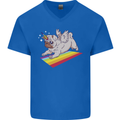 A Unicorn Pug Dog LGBT Mens V-Neck Cotton T-Shirt Royal Blue
