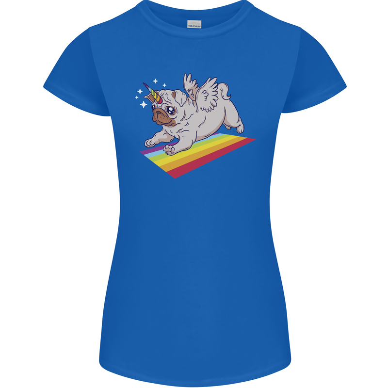 A Unicorn Pug Dog LGBT Womens Petite Cut T-Shirt Royal Blue