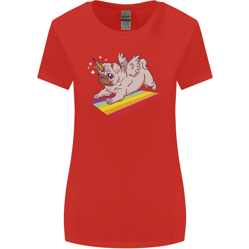 A Unicorn Pug Dog LGBT Womens Wider Cut T-Shirt Red