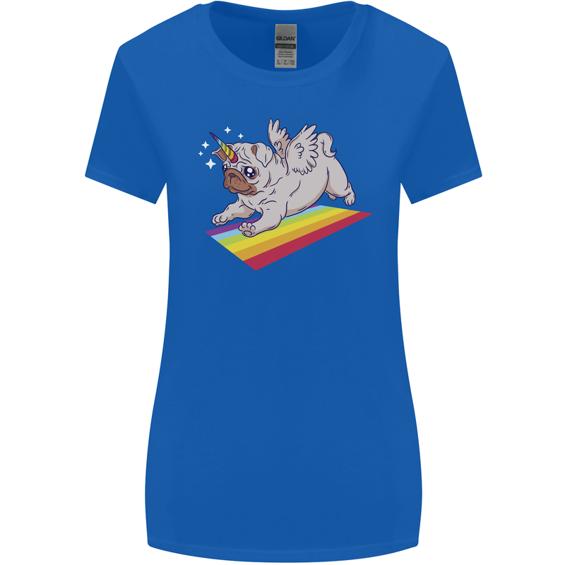 A Unicorn Pug Dog LGBT Womens Wider Cut T-Shirt Royal Blue