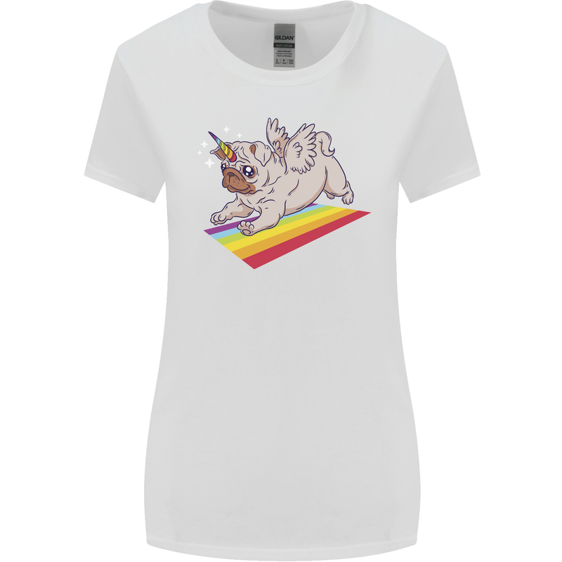 A Unicorn Pug Dog LGBT Womens Wider Cut T-Shirt White