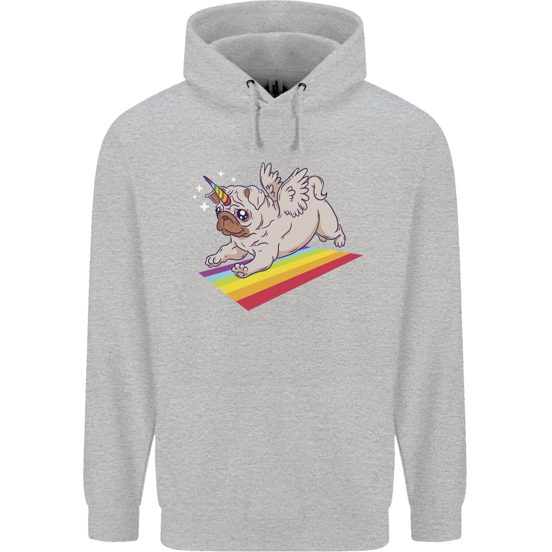 A Unicorn Pug Dog Mens 80% Cotton Hoodie Sports Grey