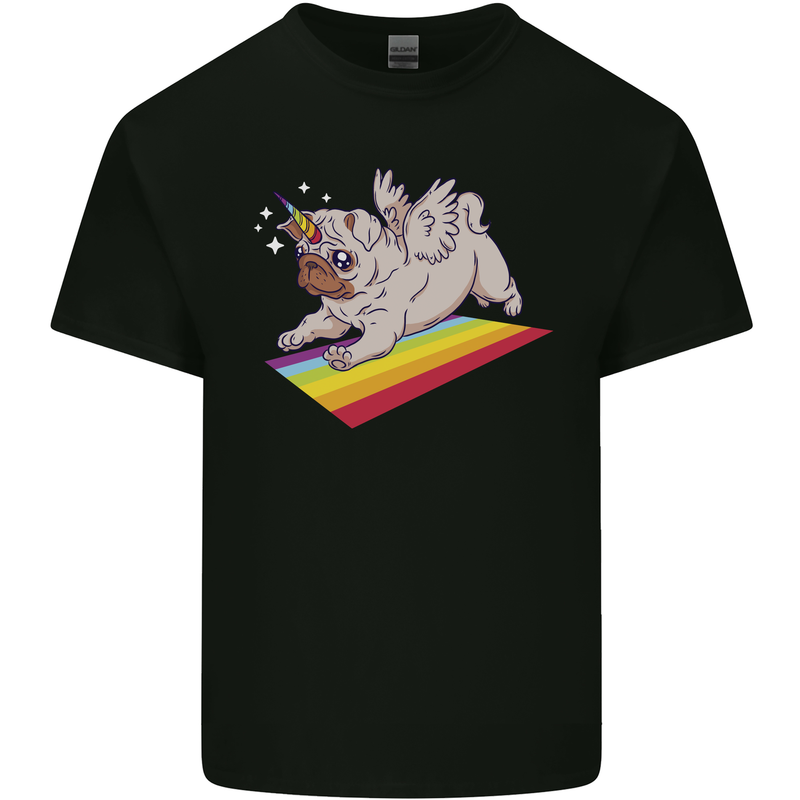 A Unicorn Pug Dog Mens Cotton T-Shirt Tee Top Black