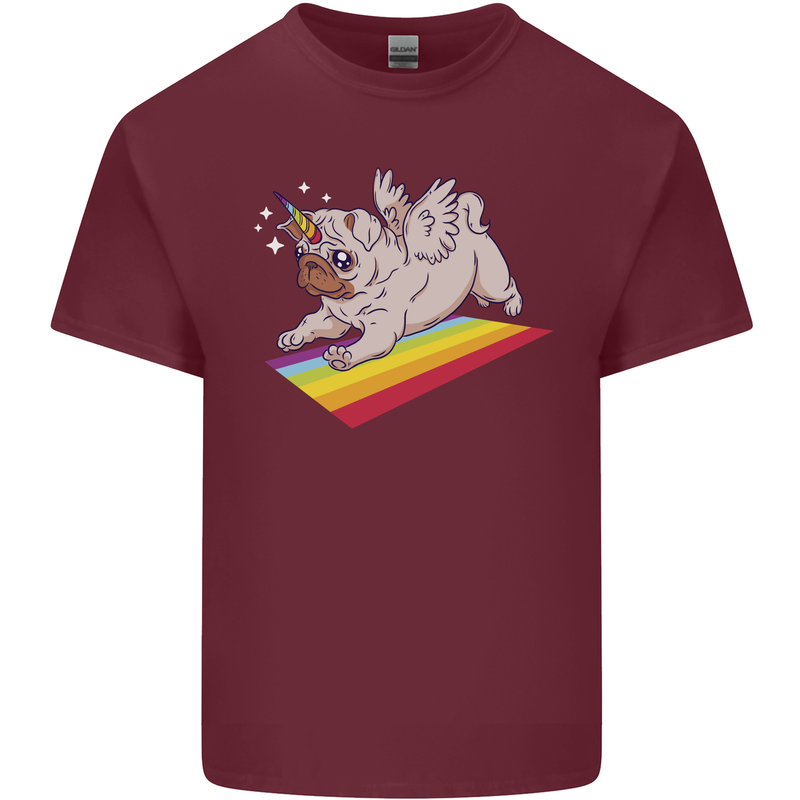 A Unicorn Pug Dog Mens Cotton T-Shirt Tee Top Maroon