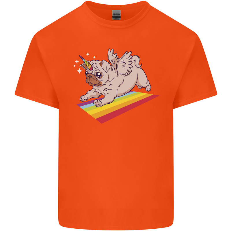 A Unicorn Pug Dog Mens Cotton T-Shirt Tee Top Orange