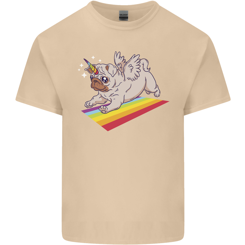 A Unicorn Pug Dog Mens Cotton T-Shirt Tee Top Sand