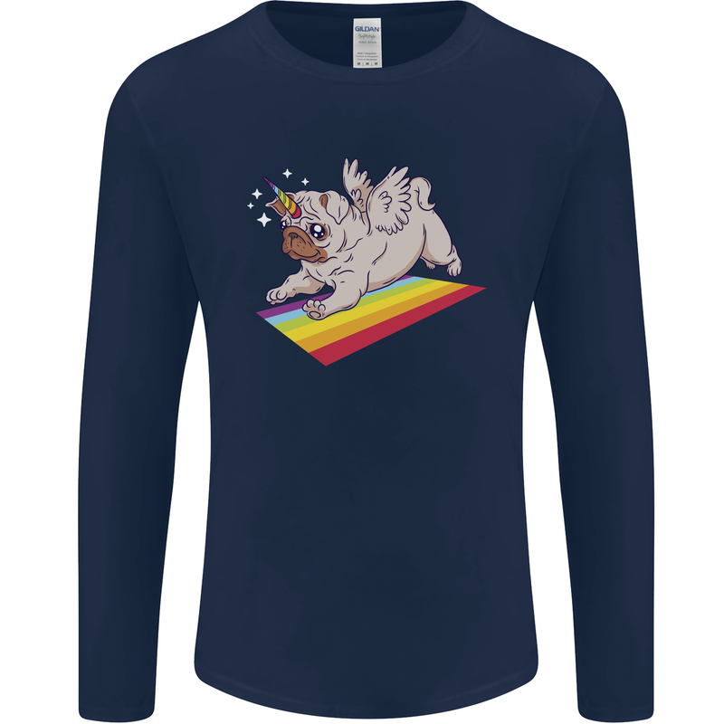 A Unicorn Pug Dog Mens Long Sleeve T-Shirt Navy Blue