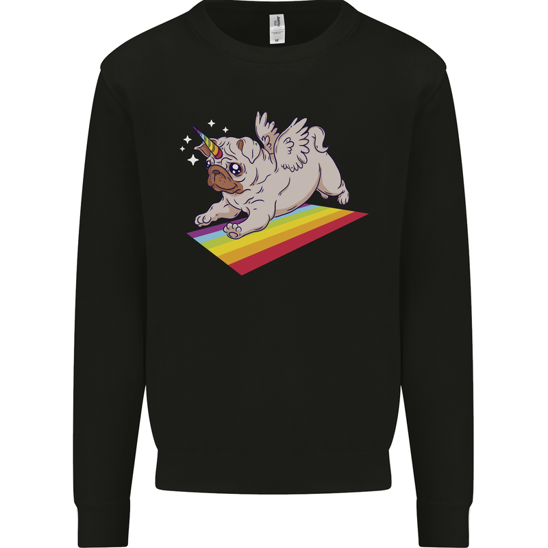 A Unicorn Pug Dog Mens Sweatshirt Jumper Black