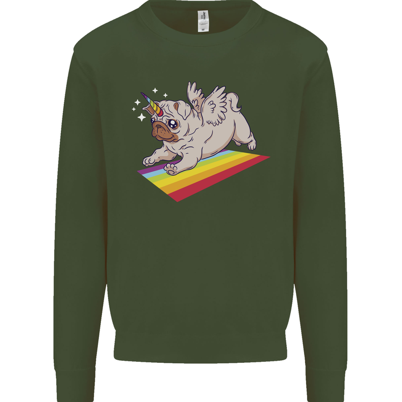 A Unicorn Pug Dog Mens Sweatshirt Jumper Forest Green