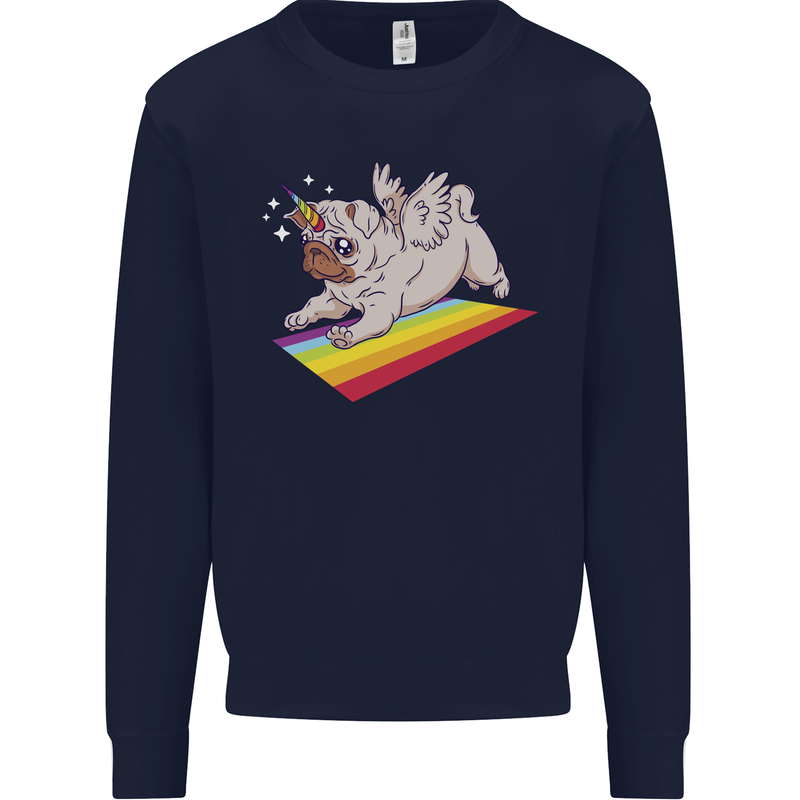 A Unicorn Pug Dog Mens Sweatshirt Jumper Navy Blue