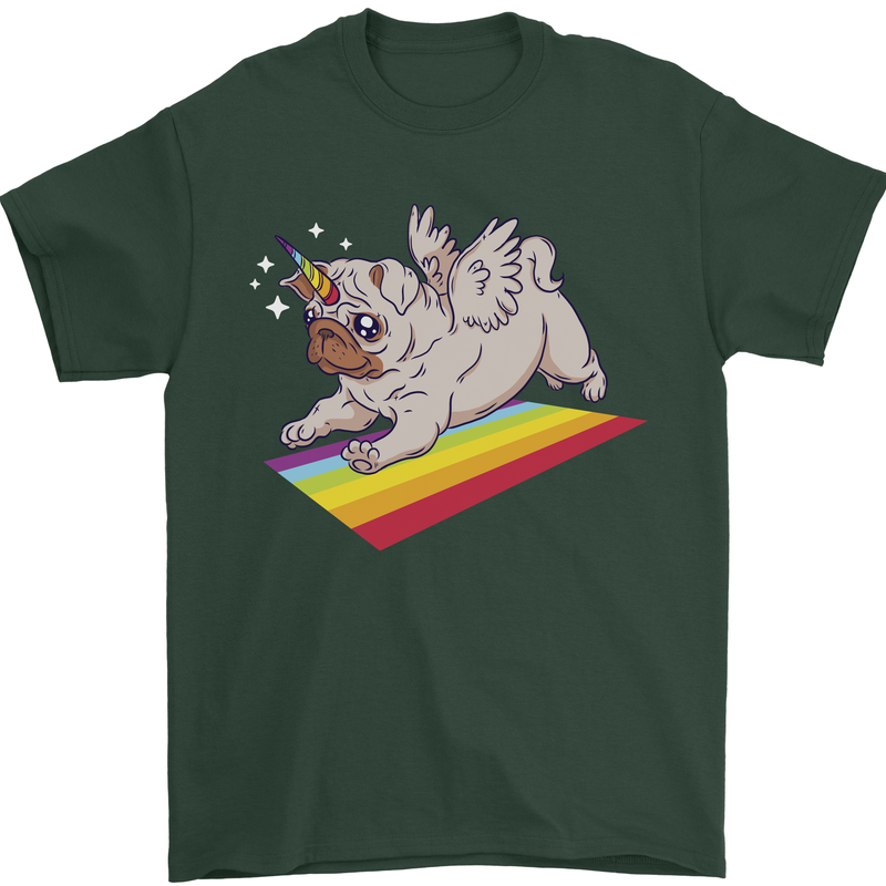 A Unicorn Pug Dog Mens T-Shirt 100% Cotton Forest Green