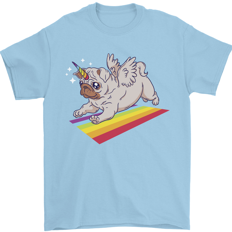 A Unicorn Pug Dog Mens T-Shirt 100% Cotton Light Blue