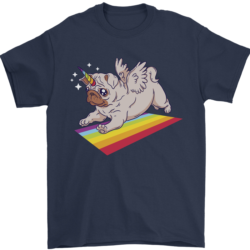 A Unicorn Pug Dog Mens T-Shirt 100% Cotton Navy Blue