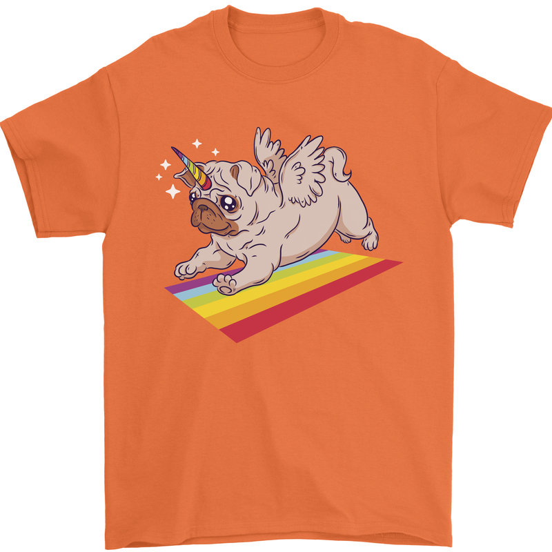 A Unicorn Pug Dog Mens T-Shirt 100% Cotton Orange