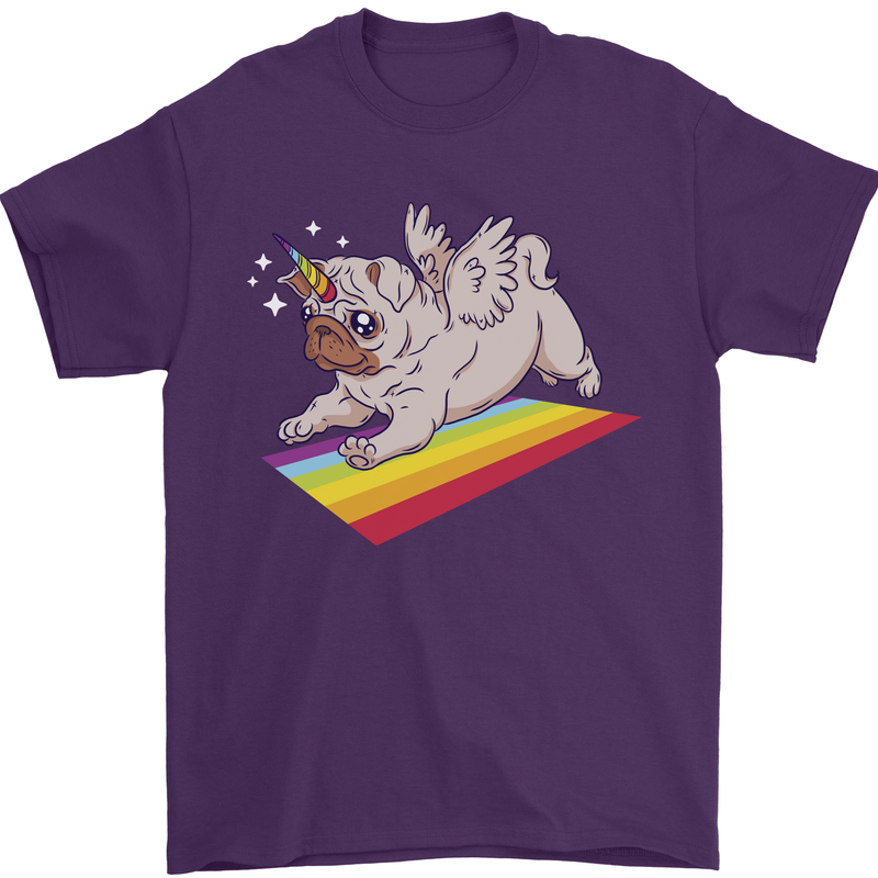 A Unicorn Pug Dog Mens T-Shirt 100% Cotton Purple