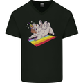 A Unicorn Pug Dog Mens V-Neck Cotton T-Shirt Black