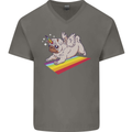 A Unicorn Pug Dog Mens V-Neck Cotton T-Shirt Charcoal
