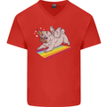 A Unicorn Pug Dog Mens V-Neck Cotton T-Shirt Red