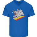 A Unicorn Pug Dog Mens V-Neck Cotton T-Shirt Royal Blue
