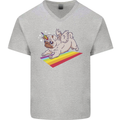 A Unicorn Pug Dog Mens V-Neck Cotton T-Shirt Sports Grey