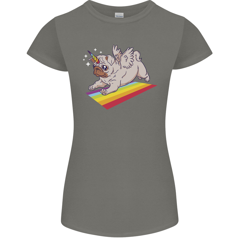 A Unicorn Pug Dog Womens Petite Cut T-Shirt Charcoal