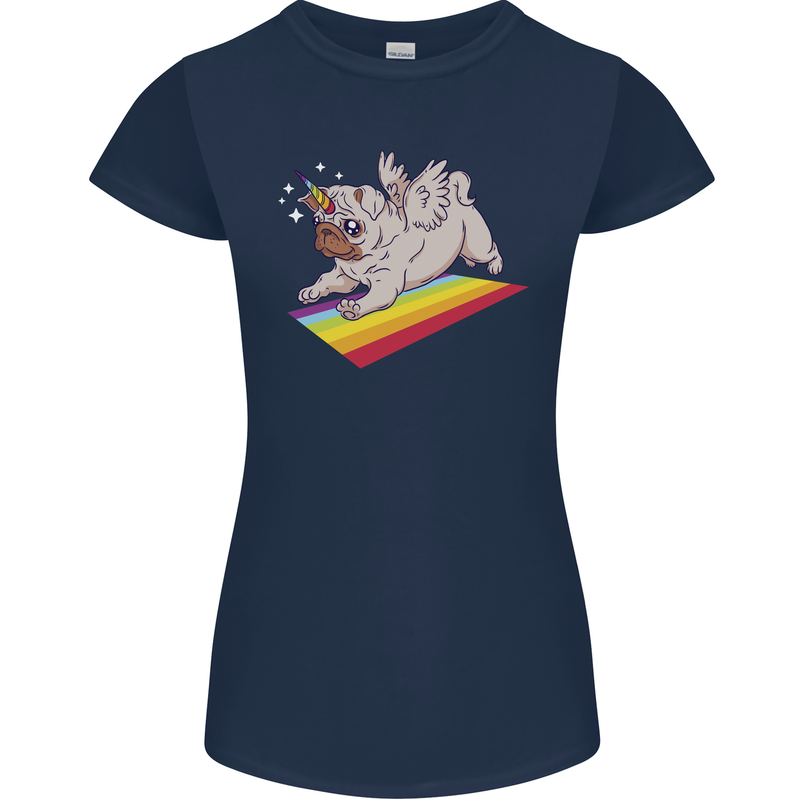 A Unicorn Pug Dog Womens Petite Cut T-Shirt Navy Blue