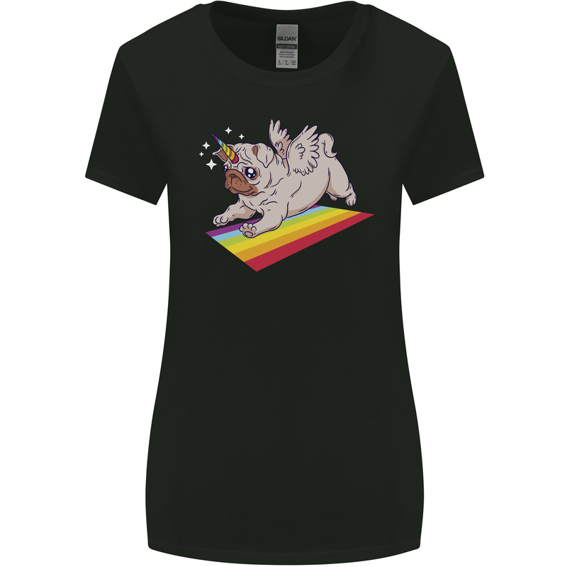 A Unicorn Pug Dog Womens Wider Cut T-Shirt Black