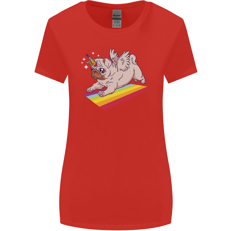 A Unicorn Pug Dog Womens Wider Cut T-Shirt Red