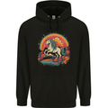 A Unicorn and Fantasy Rainbow Mens 80% Cotton Hoodie Black
