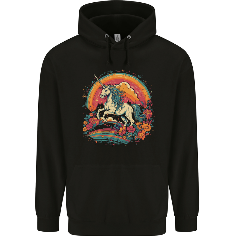 A Unicorn and Fantasy Rainbow Mens 80% Cotton Hoodie Black