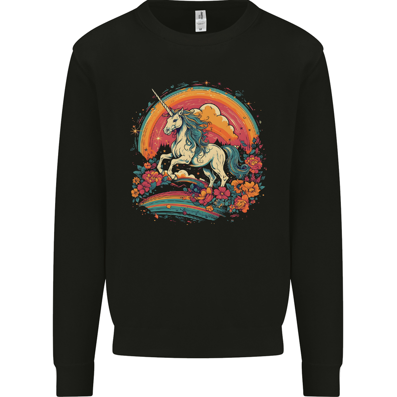 A Unicorn and Fantasy Rainbow Mens Sweatshirt Jumper Black