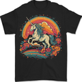 A Unicorn and Fantasy Rainbow Mens T-Shirt 100% Cotton BLACK