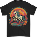 A Unicorn and Fantasy Rainbow Mens T-Shirt 100% Cotton BLACK