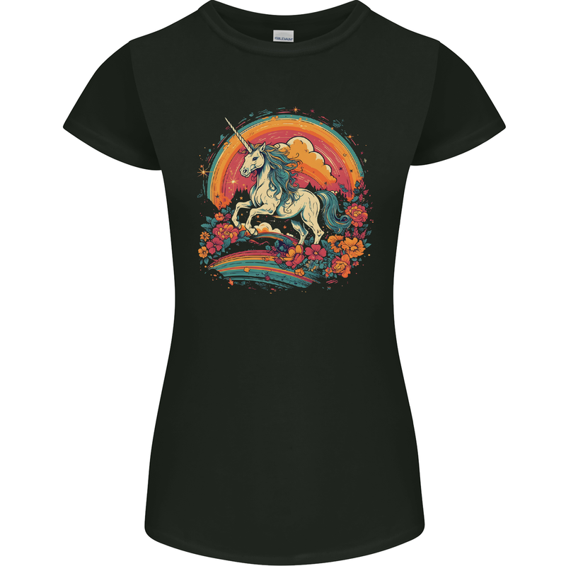 A Unicorn and Fantasy Rainbow Womens Petite Cut T-Shirt Black