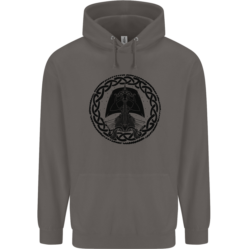 A Viking Ship Mens 80% Cotton Hoodie Charcoal