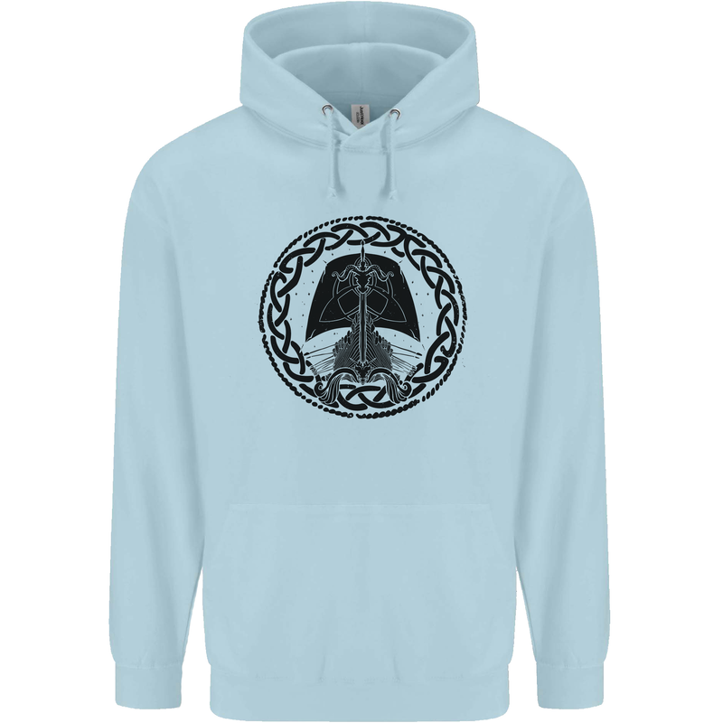 A Viking Ship Mens 80% Cotton Hoodie Light Blue