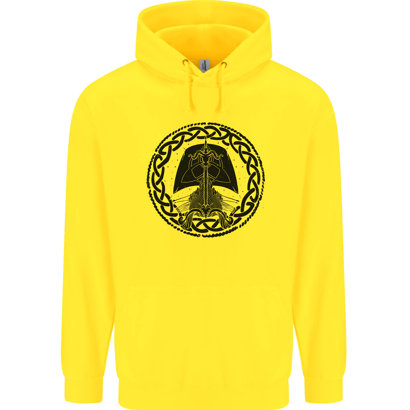 A Viking Ship Mens 80% Cotton Hoodie Yellow