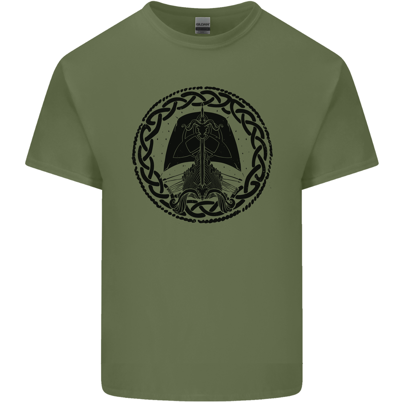 A Viking Ship Mens Cotton T-Shirt Tee Top Military Green